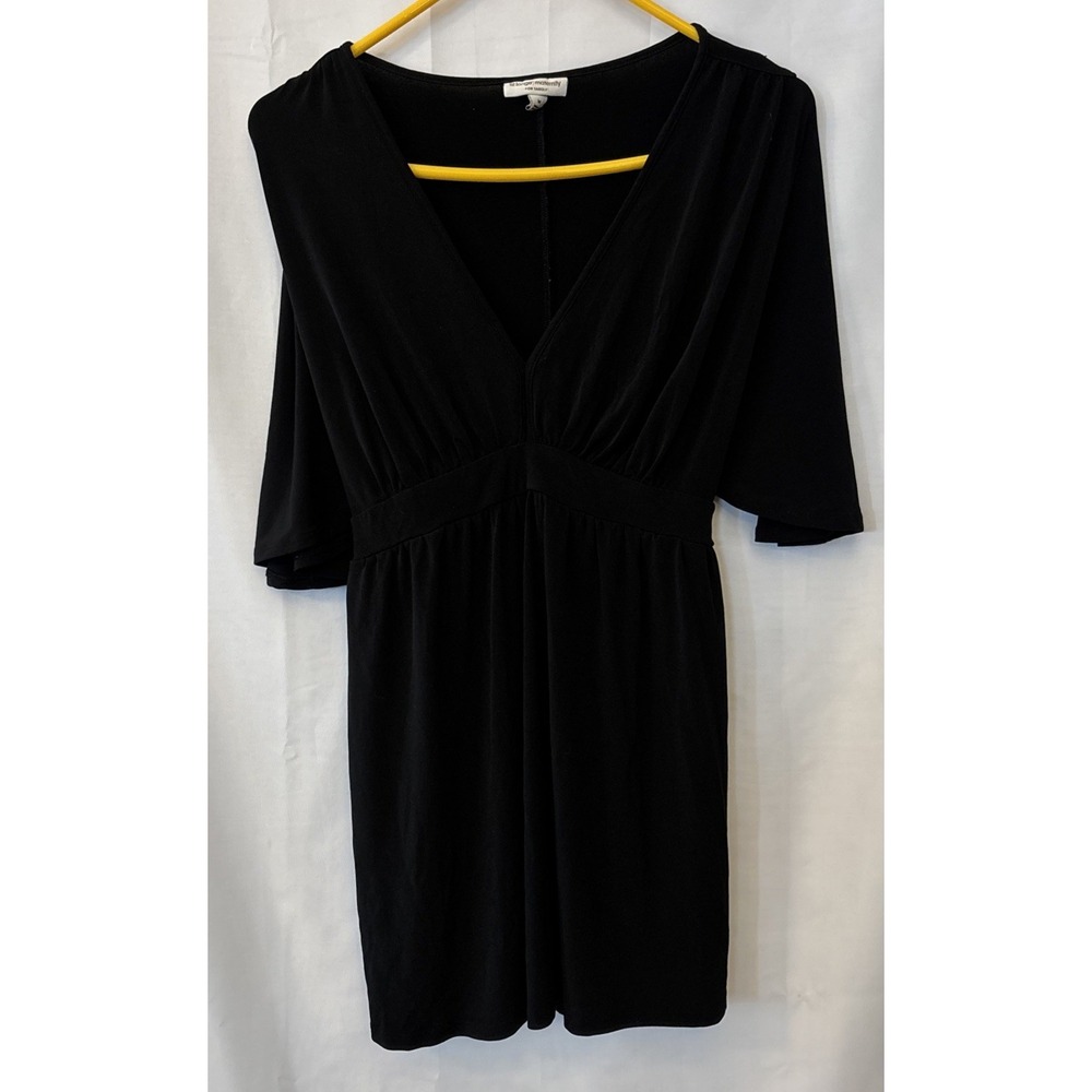 Liz Lange Maternity Dress Size Medium Black 3/4 Sleeve Deep V Shift Drape Women